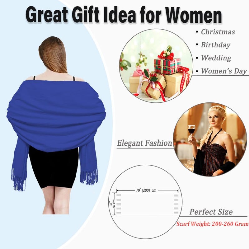 TwoYek Womens Gifts Pashmina Shawl Wrap Scarf Soft Large Stole Birthday Christmas Elegant Gift Ideas for Women Ladies Blue - Image 4